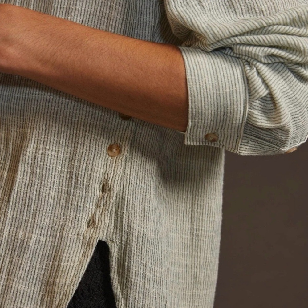 🤍 Anthropologie Striped Gauze Popover Tunic | High-Low | L - Picture 4 of 7